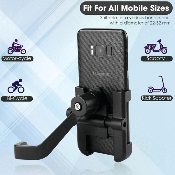 Metal CNC Bike Mount Holder Navigation 360 Degree Rotation Mirror Cradle for All Smartphones Bicycle, Motorcycle, Scooty (Black) - Image 3