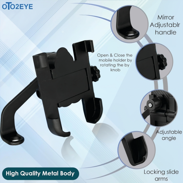 Metal CNC Bike Mount Holder Navigation 360 Degree Rotation Mirror Cradle for All Smartphones Bicycle, Motorcycle, Scooty (Black) - Image 5