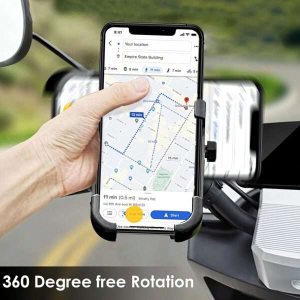 Metal CNC Bike Mount Holder Navigation 360 Degree Rotation Mirror Cradle for All Smartphones Bicycle, Motorcycle, Scooty (Black) - Image 2