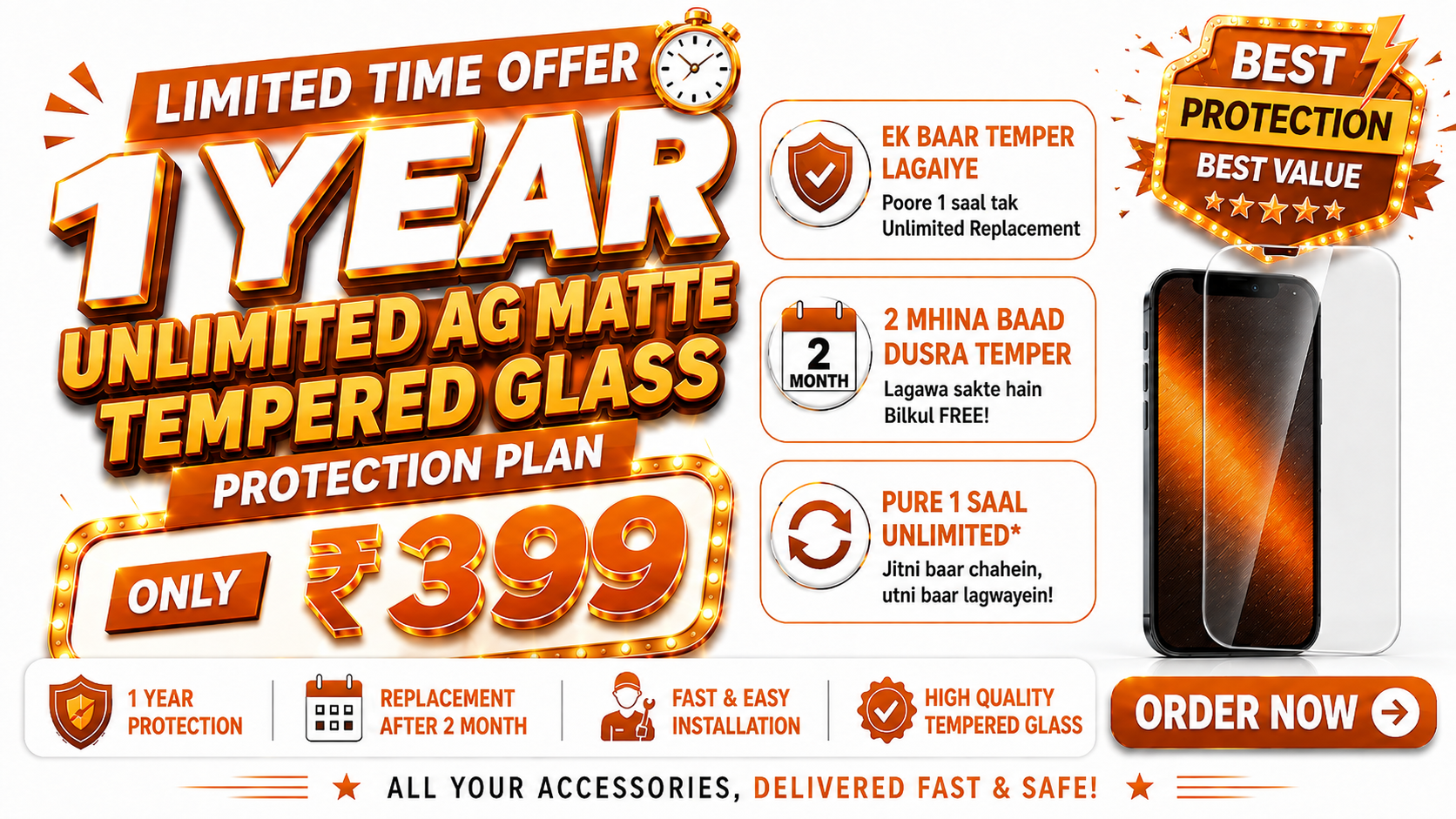 1 Year Unlimited AG MATTE GLASS Membership – ₹399 Only