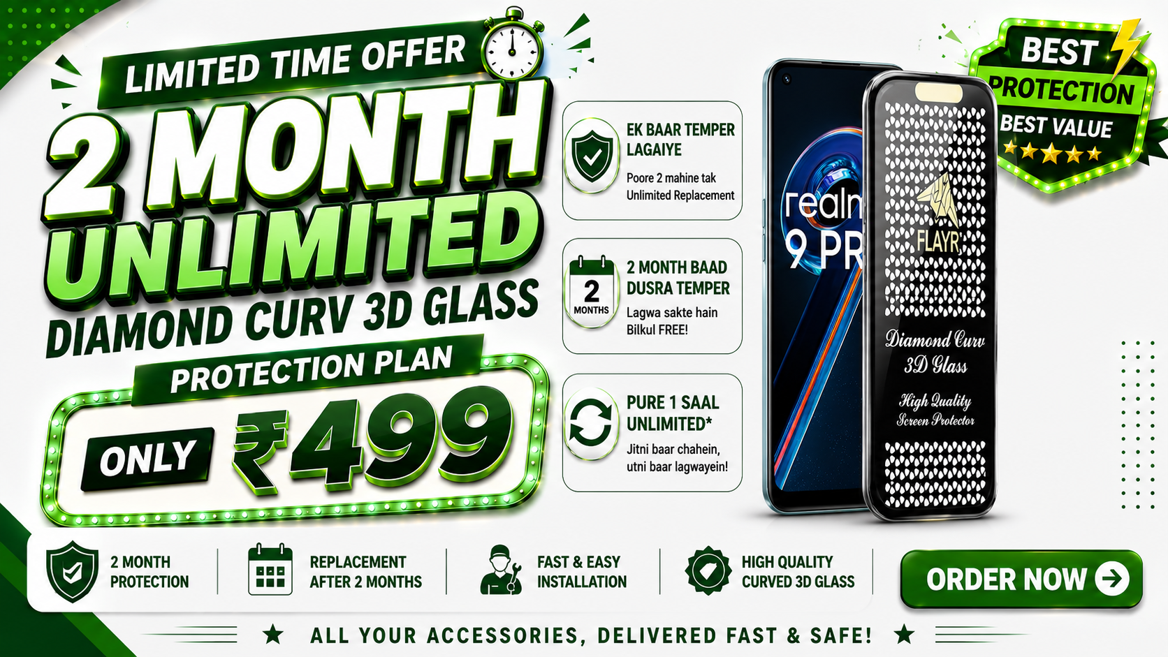 1 Year Unlimited DIAMONG CURVE 3D GLASS Membership – ₹499 Only